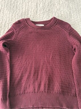 LOFT Burgundy Open-Knit Crewneck Sweater